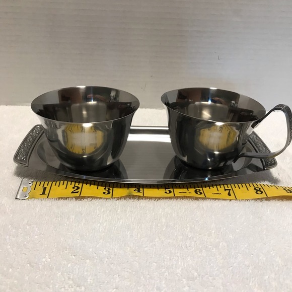 Vintage Creamer And  Sugar Bowl Set With Stainless Tray - Picture 10 of 11